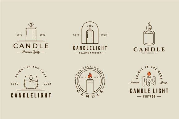 Set of Candle Logo Line Vector Design